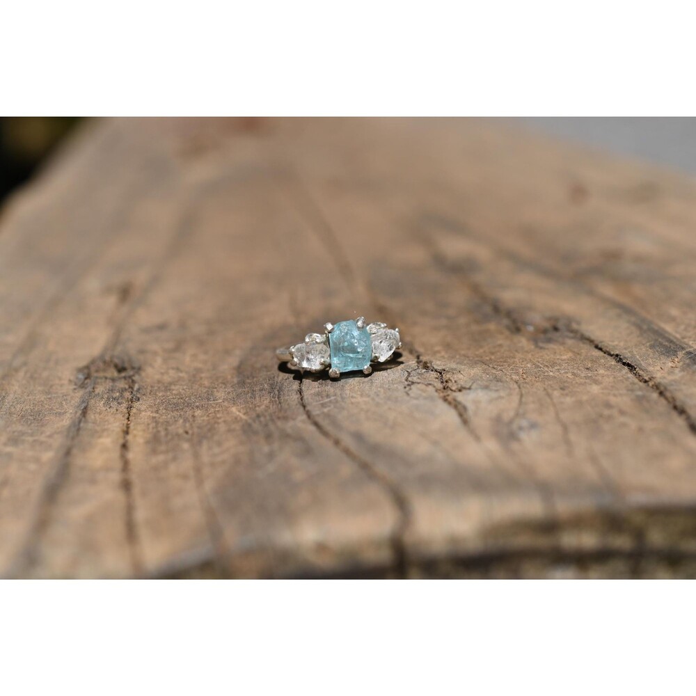 Lake County diamond and aquamarine ring size 4 in sterling silver